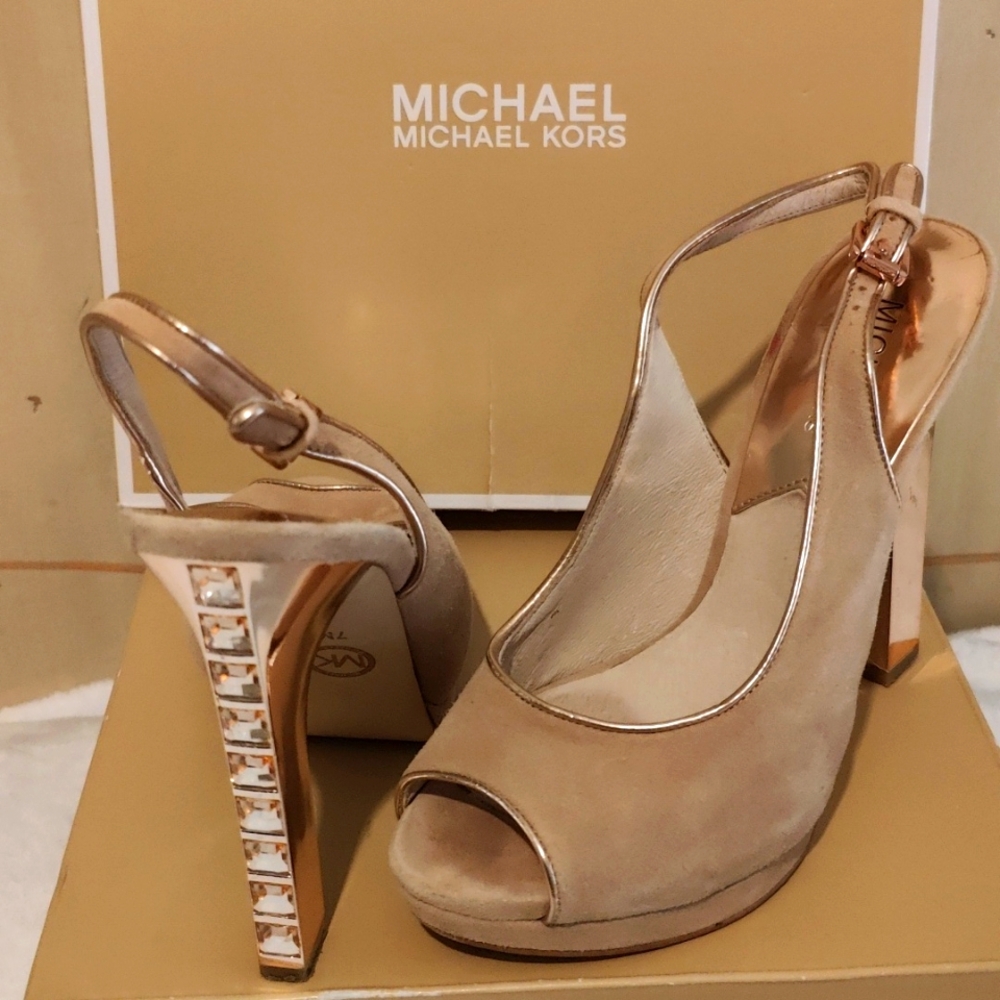 MICHAEL Michael Kors open toe sling back stone embellished heel size 7